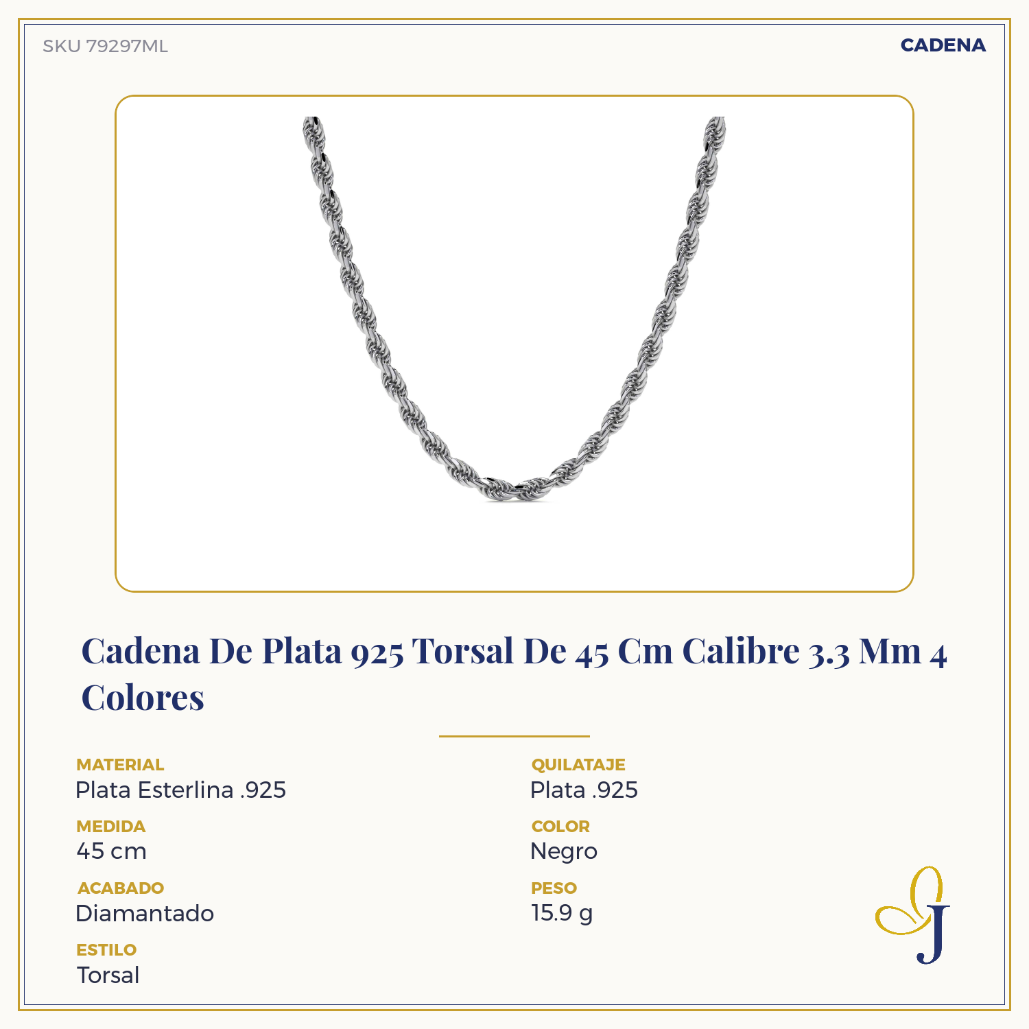 925 Sterling Silver Torsal Chain, 3.3mm Gauge