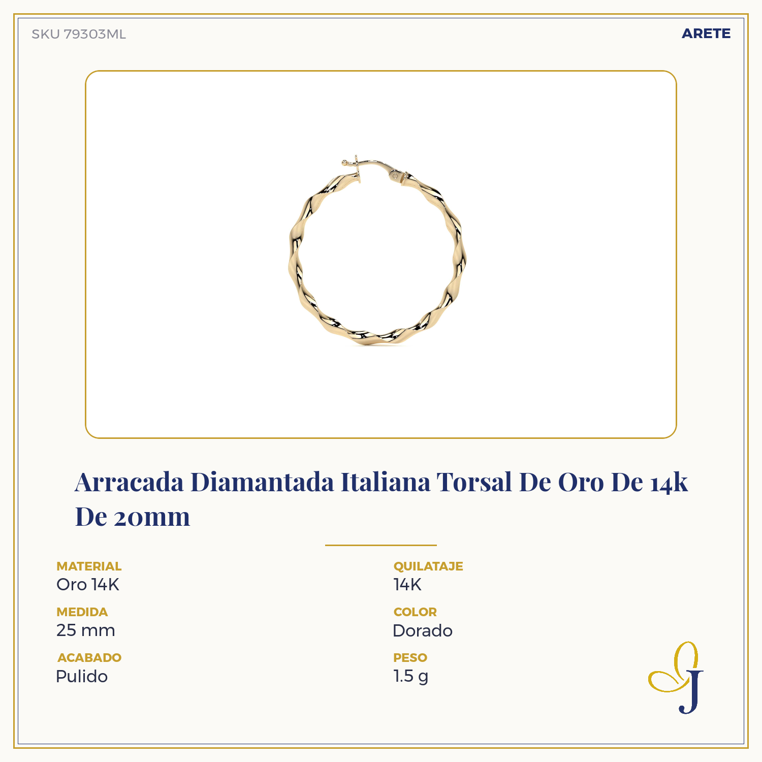 14k Italian Gold Twisted Hoop Earring