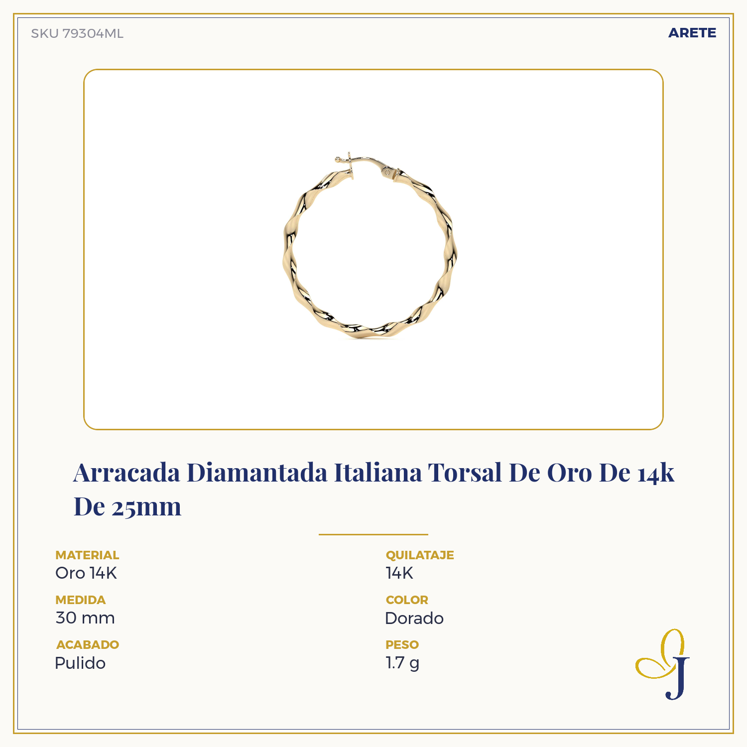 14k Italian Gold Twisted Hoop Earring