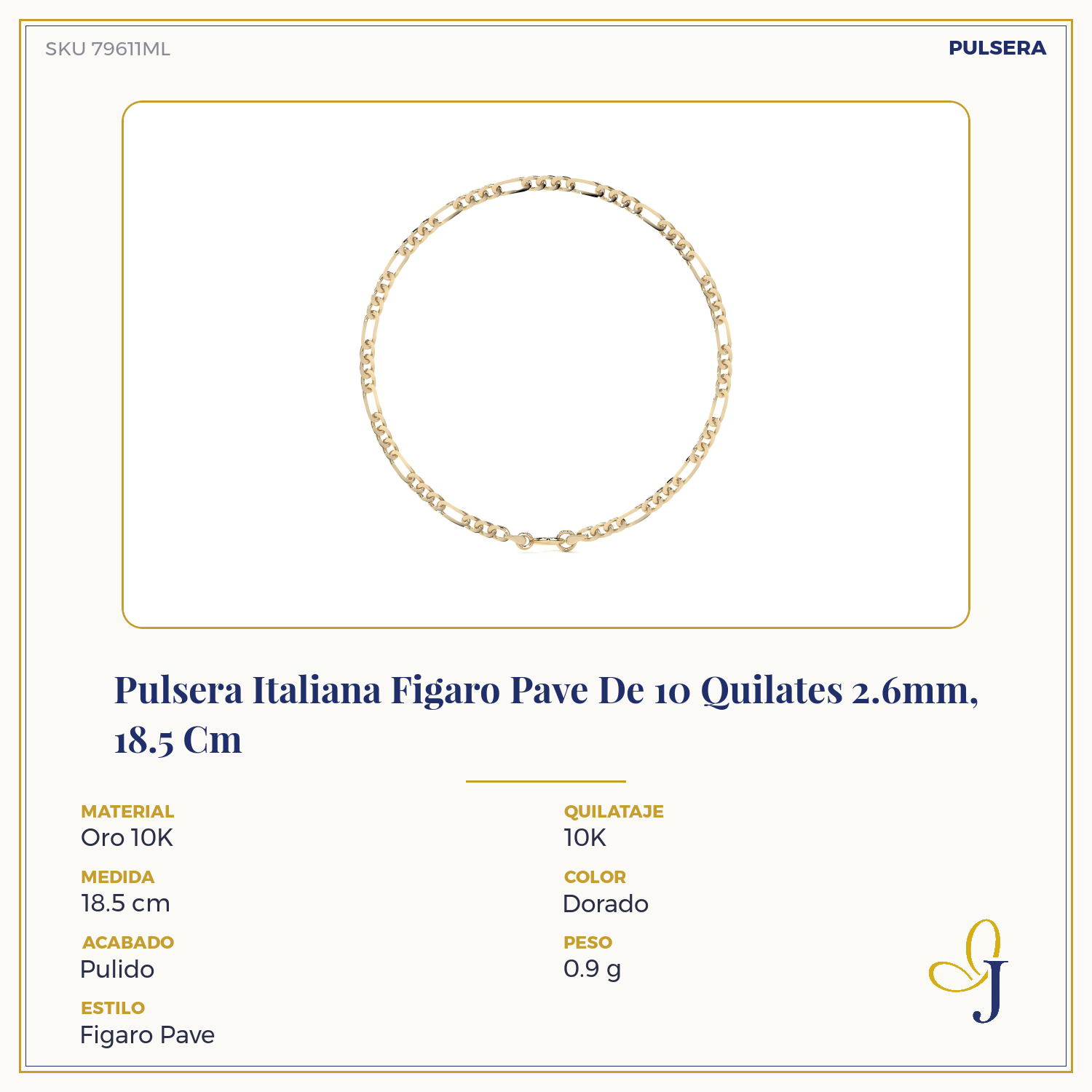 10K Italian Pavé Figaro Bracelet, 2.6mm