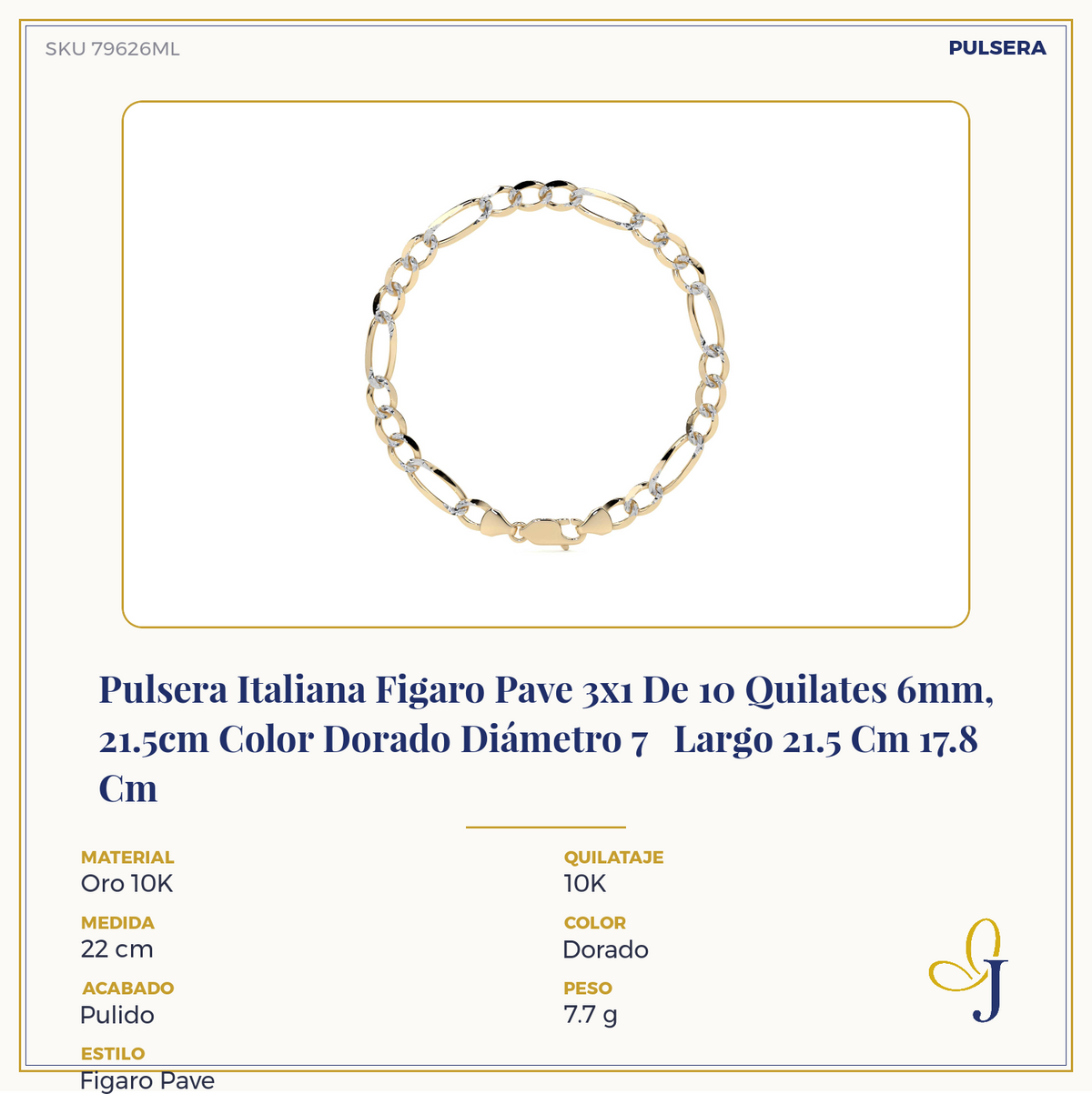 10k Gold Figaro Chain, 6mm, 50cm, Classic Italian Design, Gold-Tone