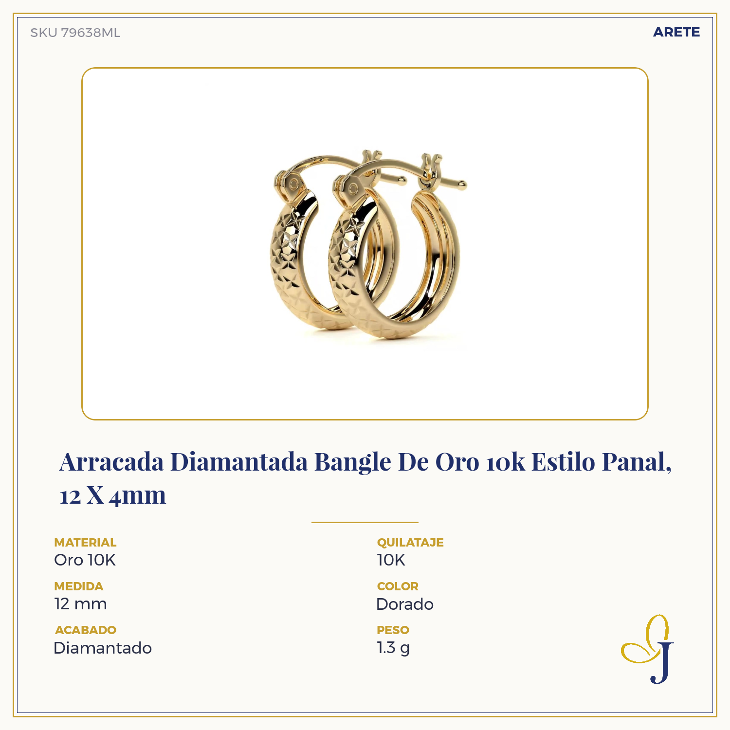 10k Gold Diamond-Cut Honeycomb Bangle Earring, 15 x 4mm Gold