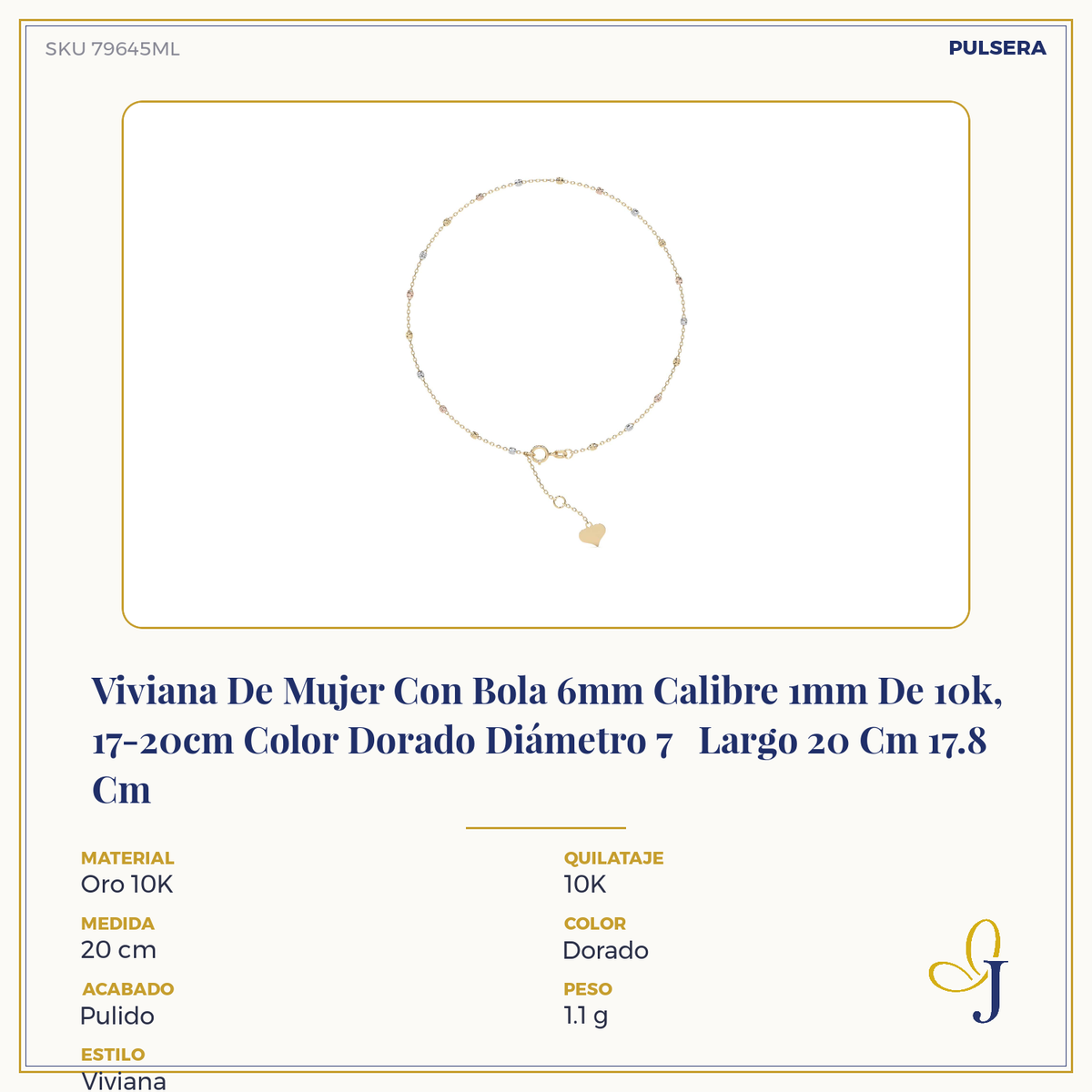 10K Gold Adjustable Viviana Bracelet with Plain Ball | Elegant Fine Jewelry Bracelet