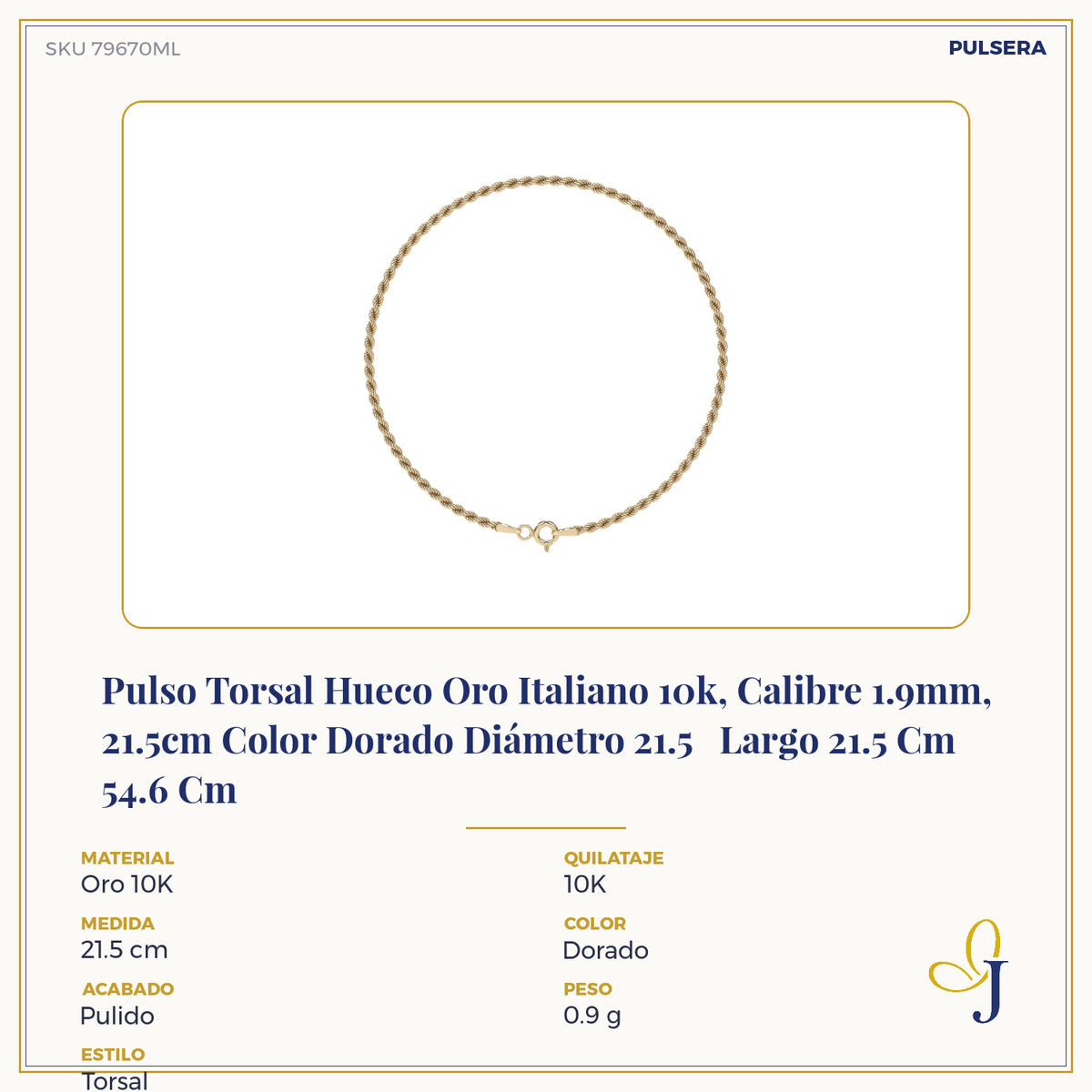 10k Italian Gold Hollow Torsal Bracelet, 1.9mm Gauge