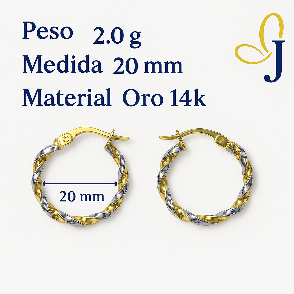 14K Yellow and White Gold Twisted Tube Hoop Earrings