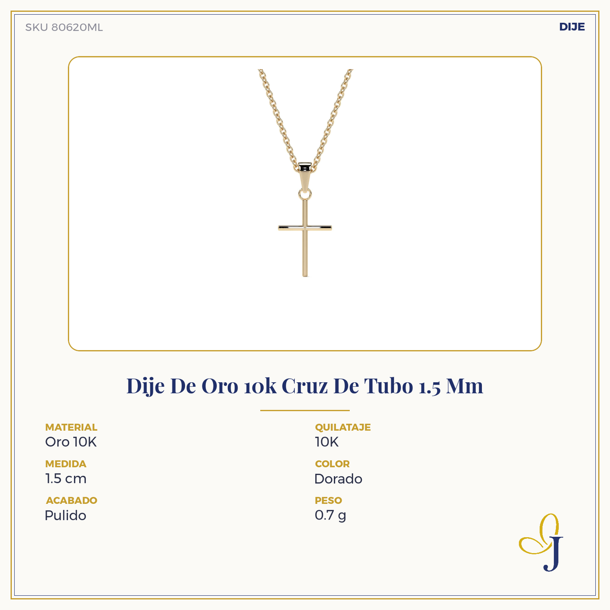 10k Gold Tube Cross Pendant, 1.5mm