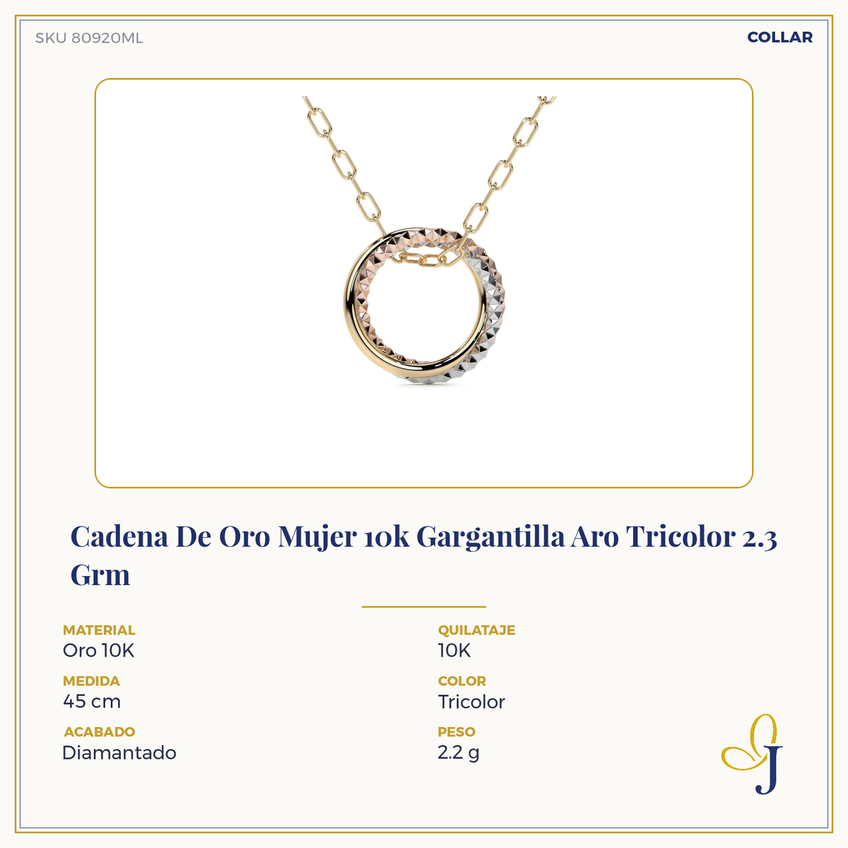 Women's 10k Gold Chain Tricolor Hoop Choker