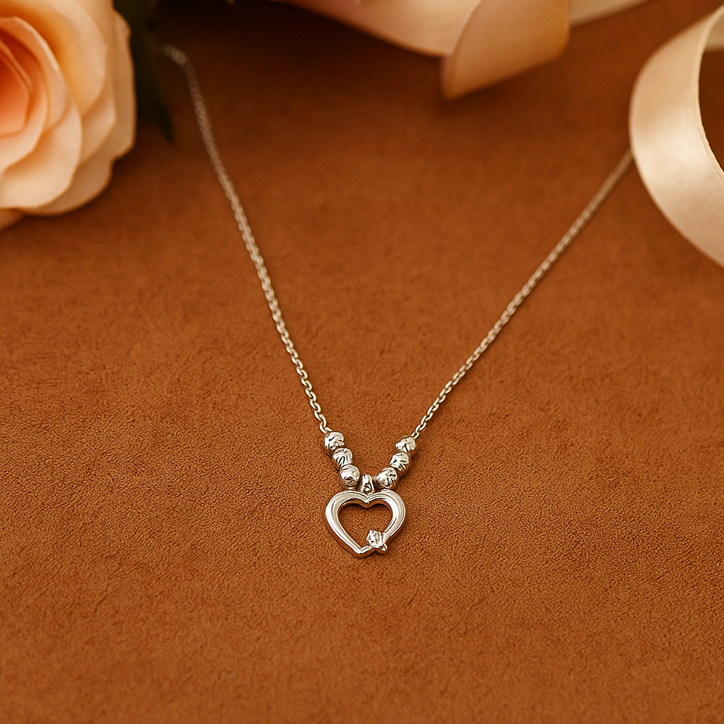 925 Silver Heart Necklace with 45 cm Diamond-Cut Ball Chain