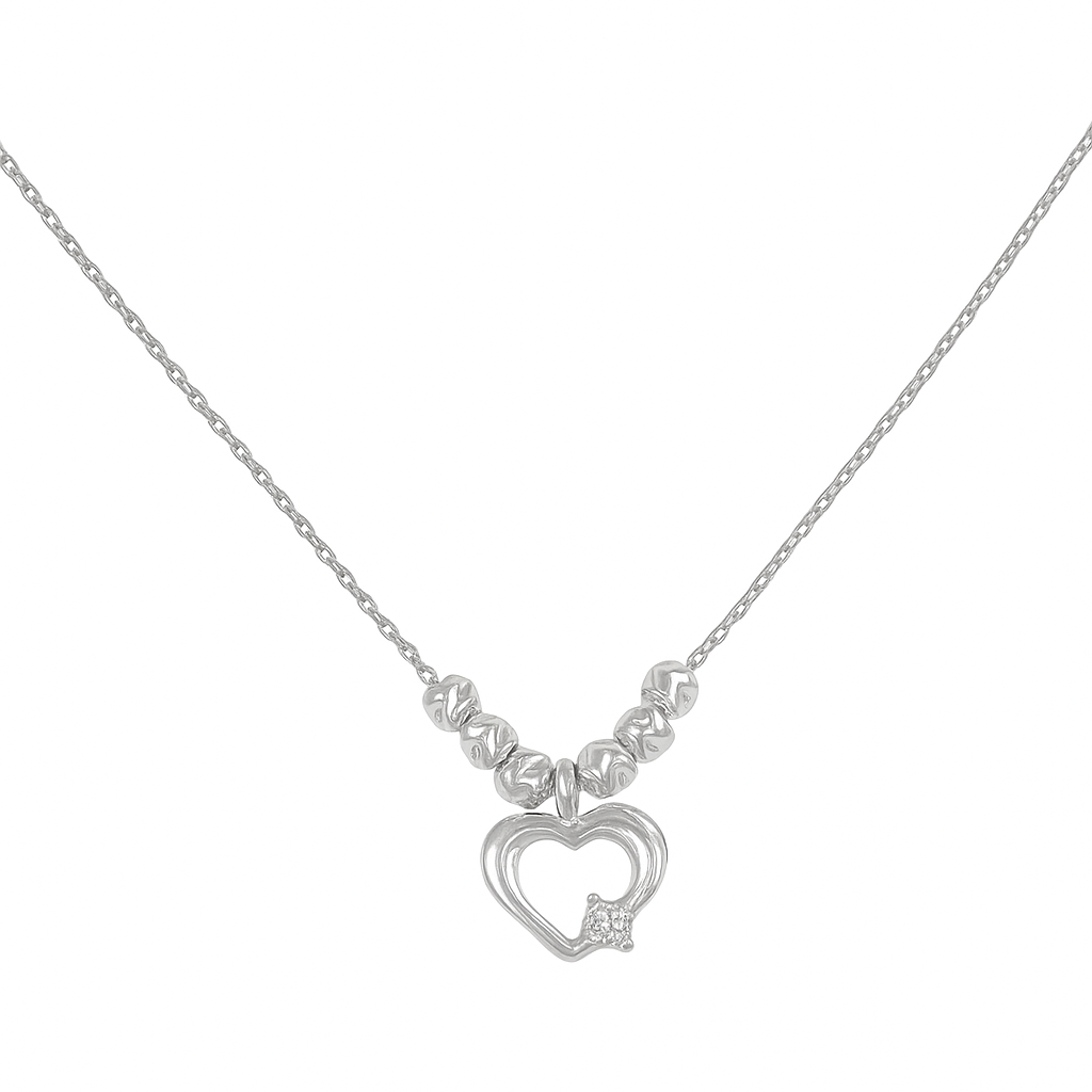 925 Silver Heart Necklace with 45 cm Diamond-Cut Ball Chain