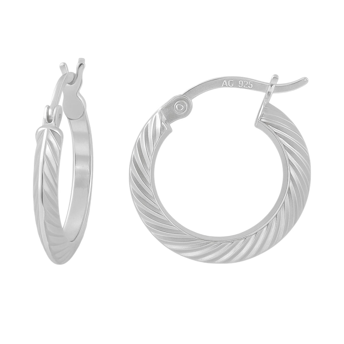 925 Silver 12mm Triangular Diamond-Cut Tube Hoop Earring