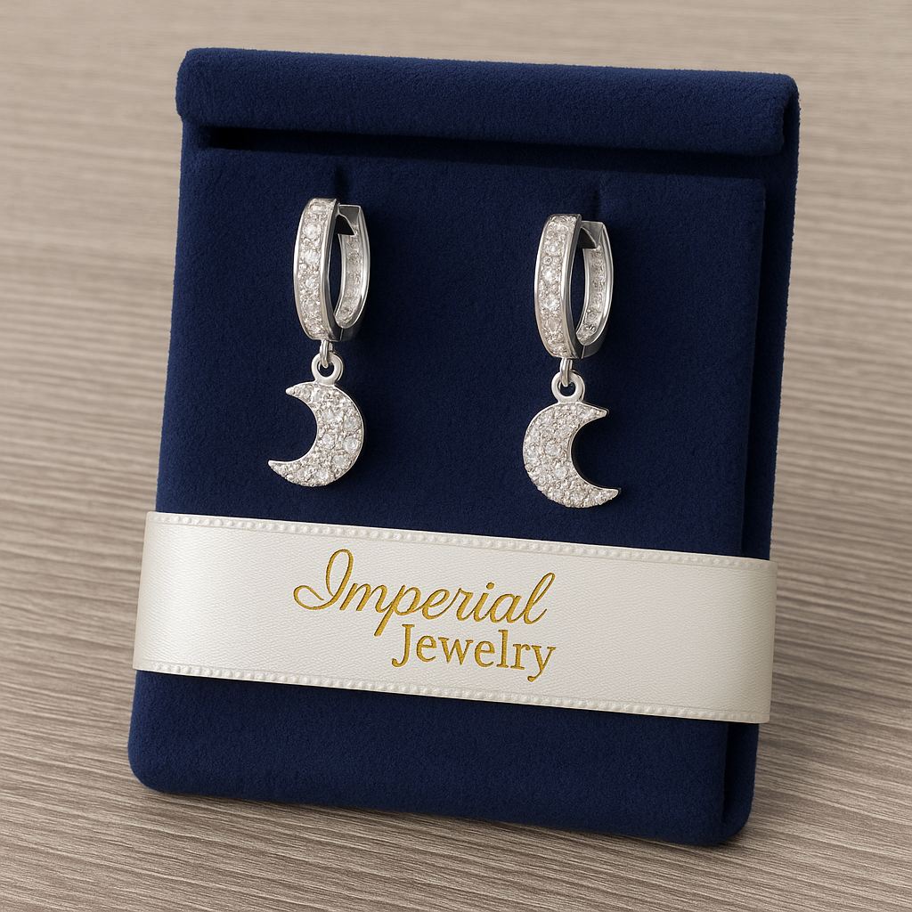 925 Silver Huggie Earring with Moon Pendant and Zirconias