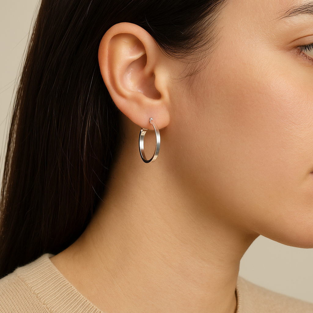 925 Silver Smooth 22mm Oval Triangular Tube Hoop Earring