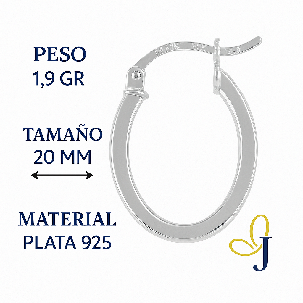 Smooth 20mm Oval Square Tube 925 Silver Hoops