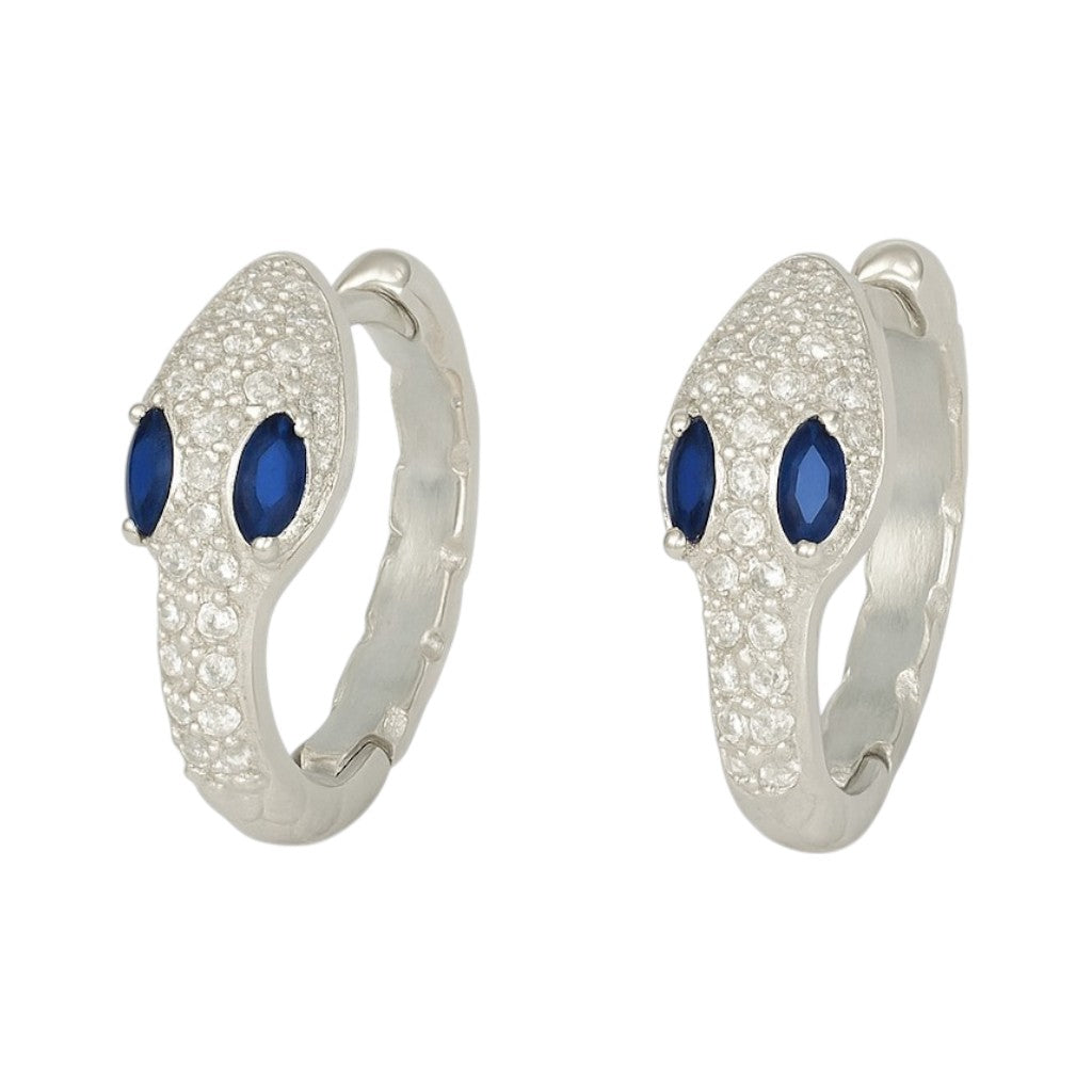 925 Silver Snake Earring with White and Blue Zirconia