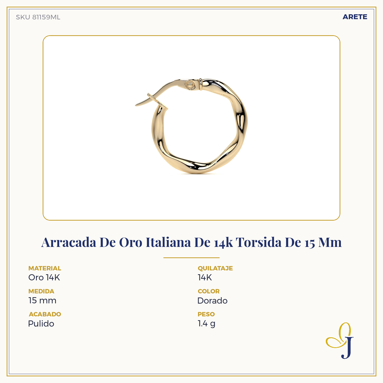 14k Italian Gold Twisted Hoop Earring