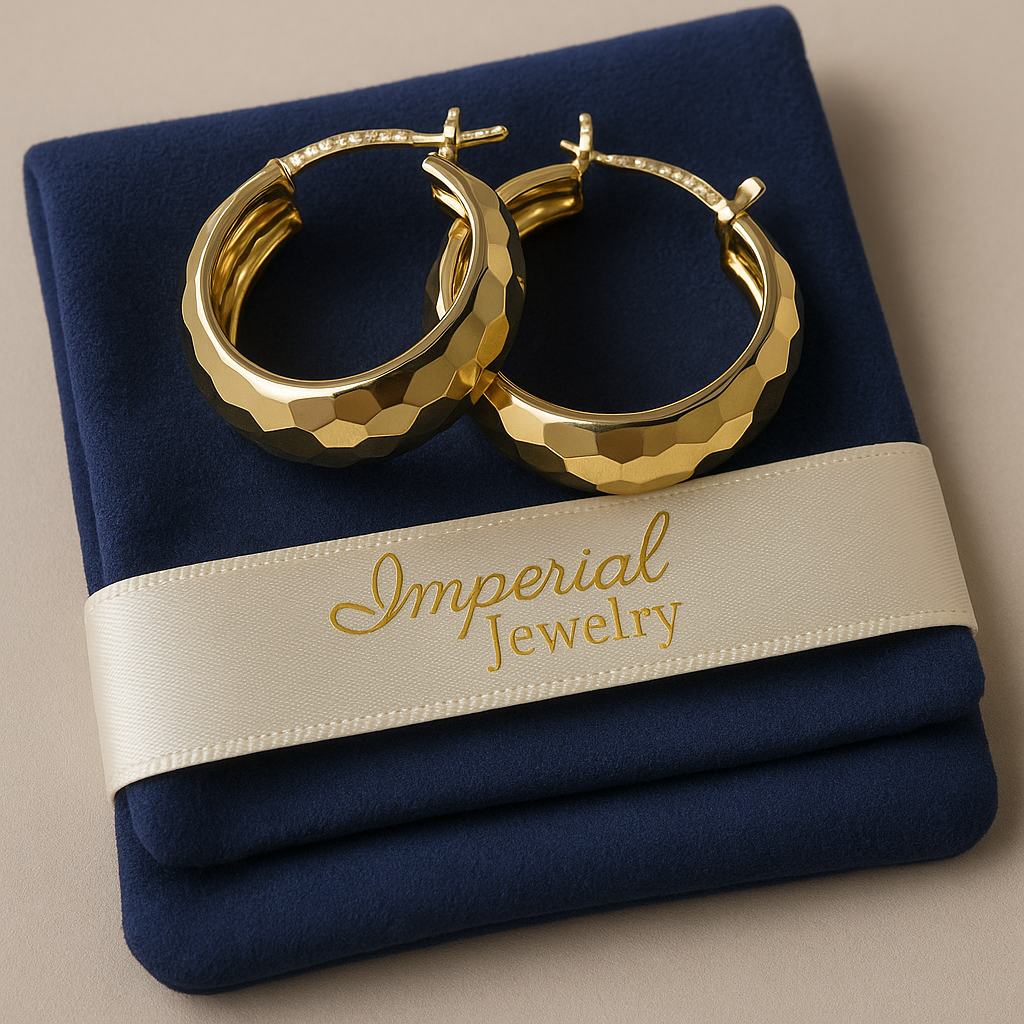 10k Gold Bangle Diamond Cut 12mm Rhombus Earring