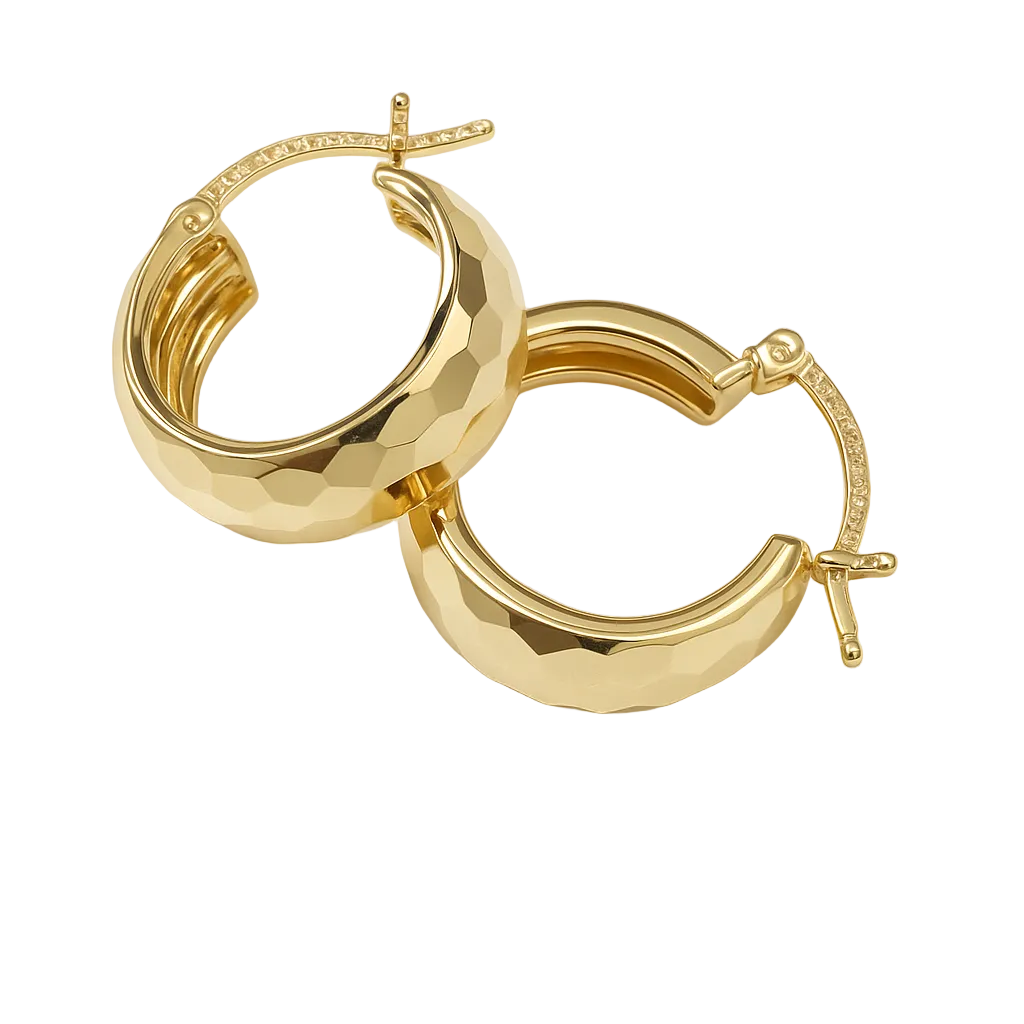 10k Gold Bangle Diamond Cut 12mm Rhombus Earring