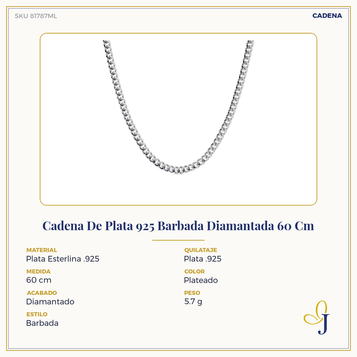 925 Sterling Silver Diamond Cut Curb Chain 60 cm