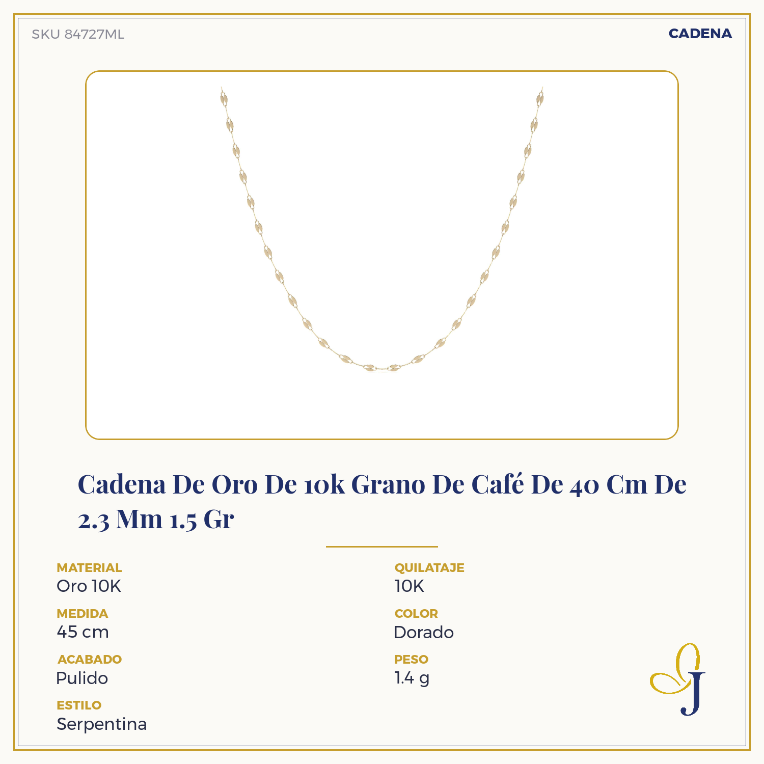 10K Gold Coffee Bean Chain 40 cm 2.3 mm 1.5 g