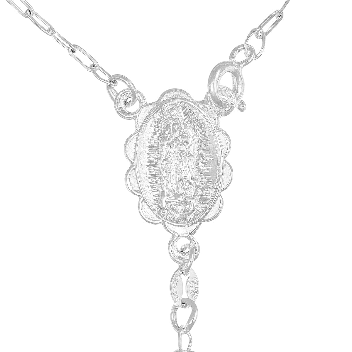 925 Sterling Silver Rosary with Diamond Cut Beads, 55 cm