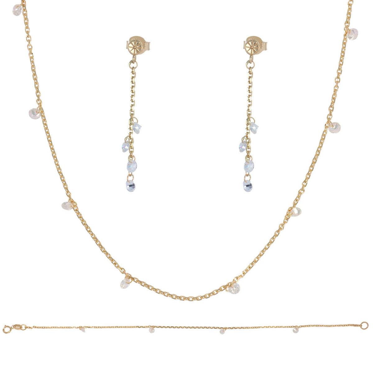 Women's 14k Gold Chain, Bracelet, and Earring Set