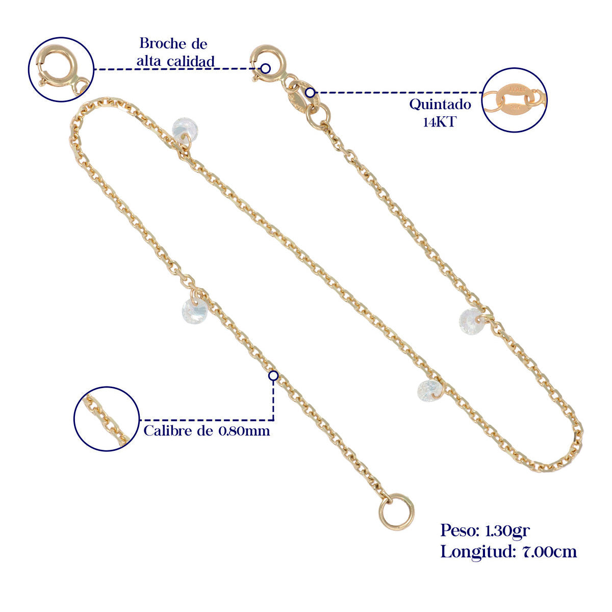 Women's 14k Gold Chain, Bracelet, and Earring Set