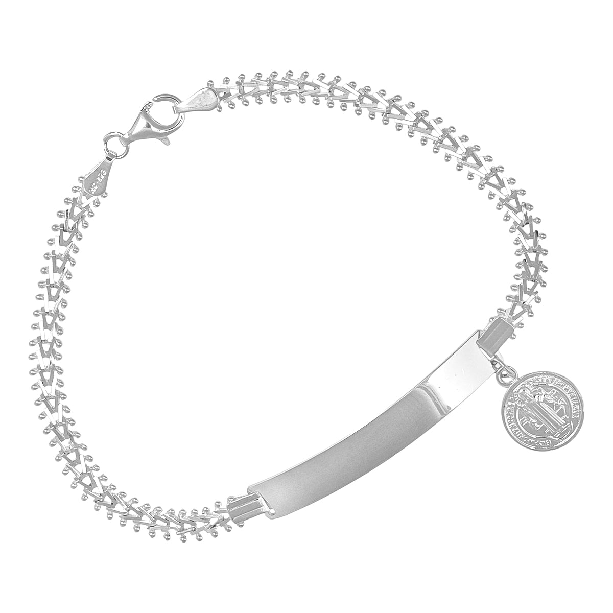 Women's 925 Sterling Silver Basketweave Bracelet with Medal