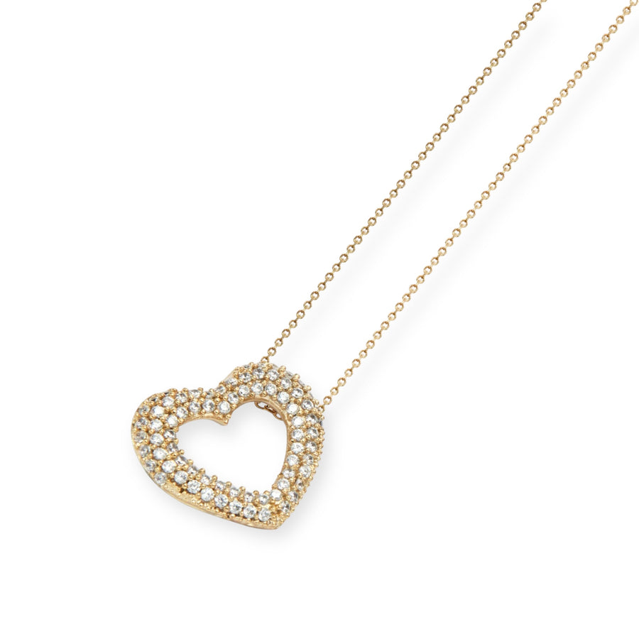 Sterling Silver 18K Gold Plated Simulated Diamond Large Heart Necklace
