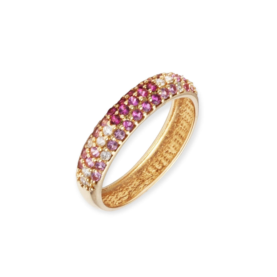 3 Row Bold 18K Gold-Plated Simulated Diamond Ring in Pink Blush