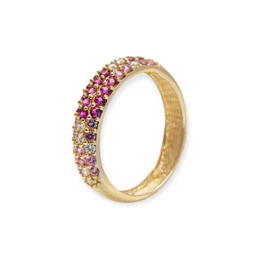 3 Row Bold 18K Gold-Plated Simulated Diamond Ring in Pink Blush