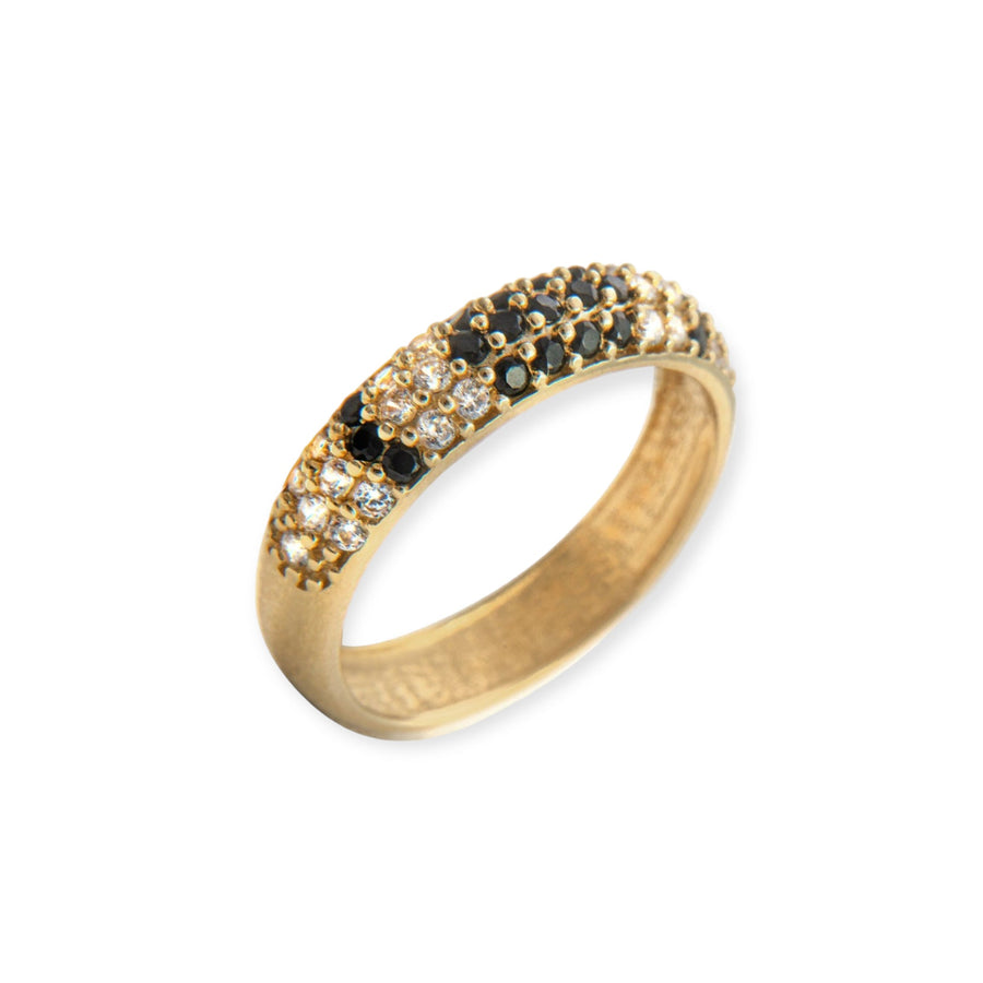 3 Row Bold 18K Gold-Plated Simulated Diamond Ring in Night
