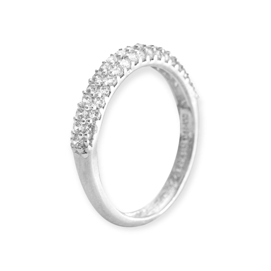 3 Row Rhodium Plated Simulated Diamond Ring in Brilliant White