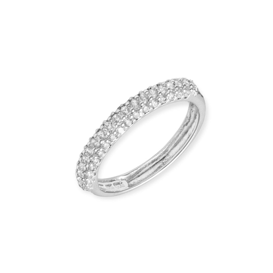 3 Row Rhodium Plated Simulated Diamond Ring in Brilliant White