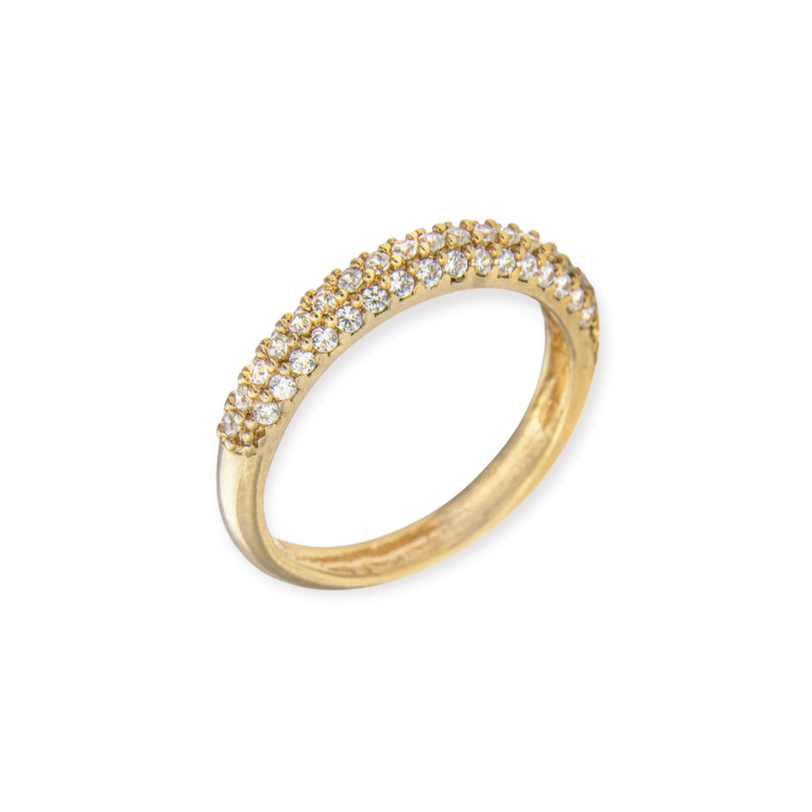 3 Row 18K Gold-Plated Simulated Diamond Ring in Brilliant White