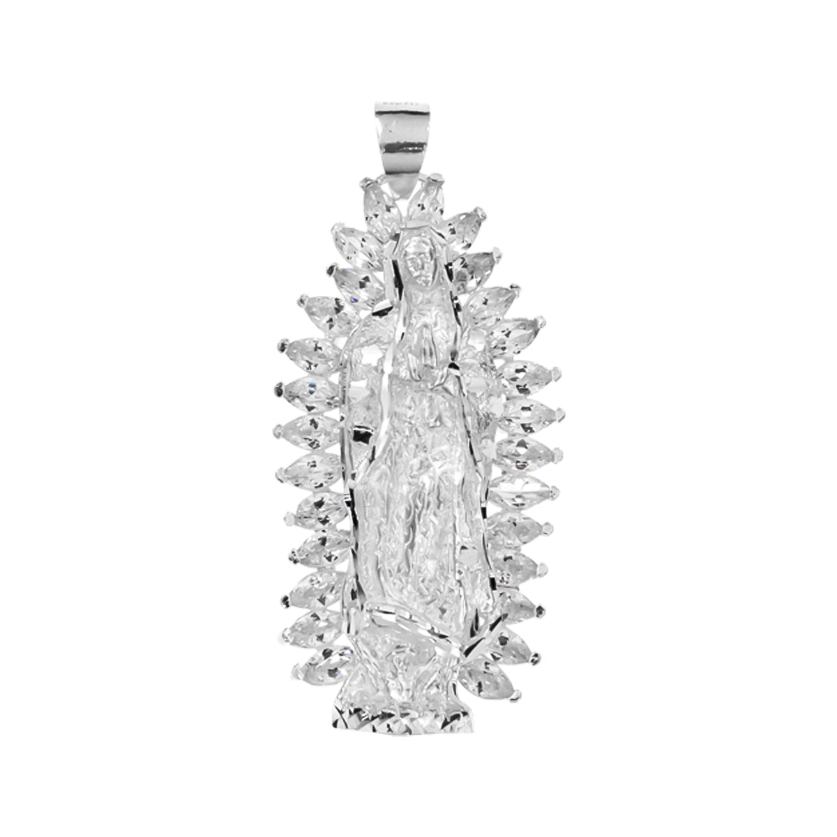 Sterling Silver 925 Virgin of Guadalupe Pendant with Zirconia 2.7cm
