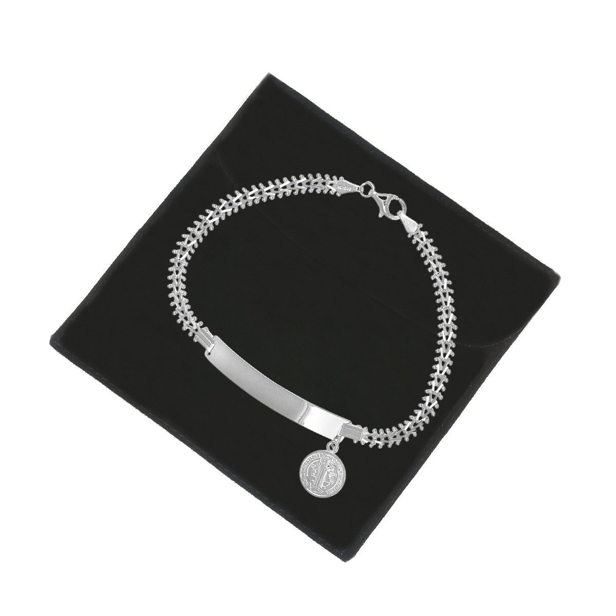 Women's 925 Sterling Silver Basketweave Bracelet with Medal