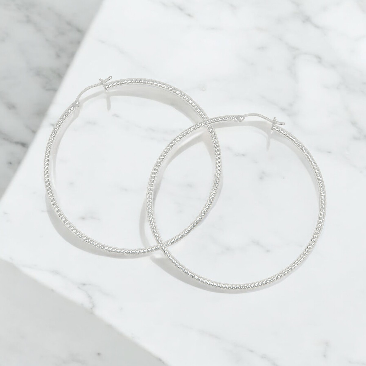 Sterling Silver 925 Diamond-Cut Hoop Earrings for Women Candy 55 mm