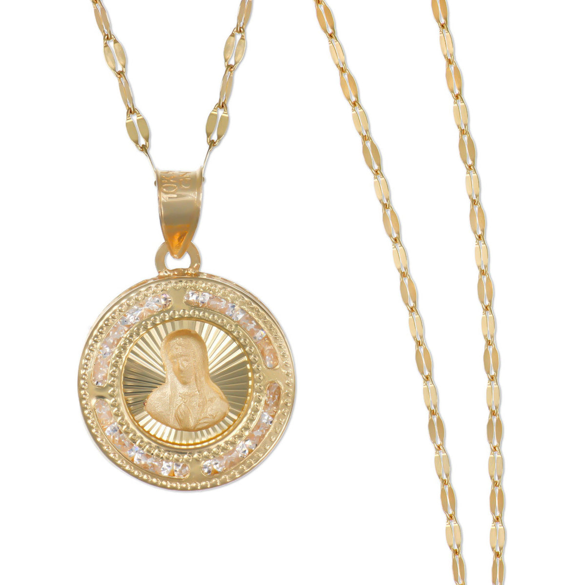 14k Gold Our Lady Of The National Face Medal Necklace