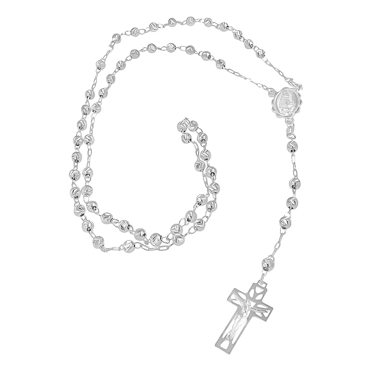 925 Sterling Silver Rosary with Diamond Cut Beads, 55 cm