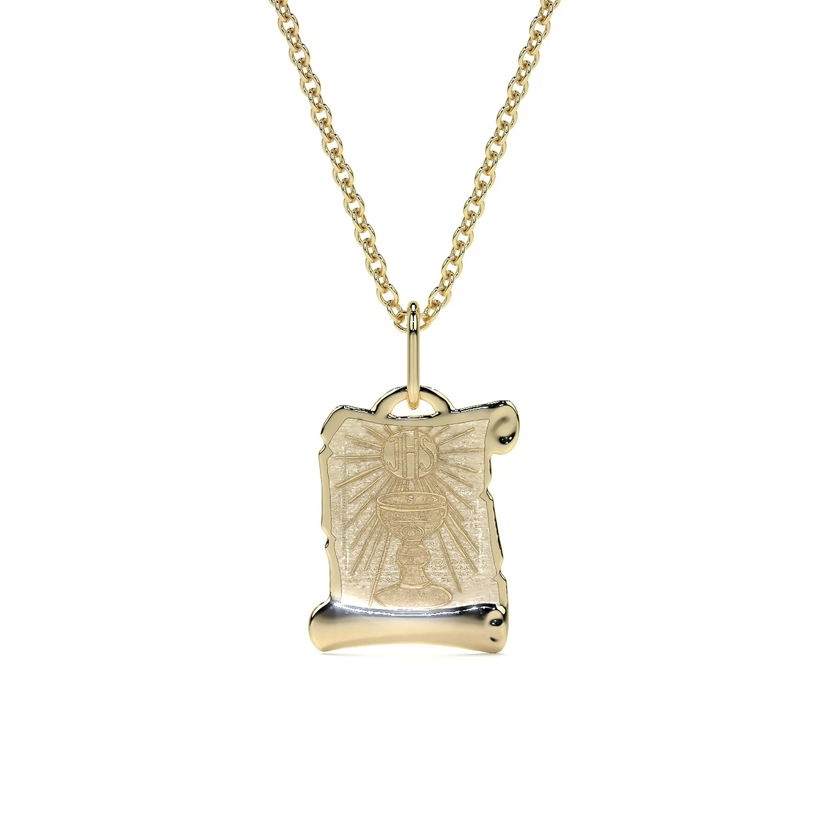 10K Gold Religious Holy Chalice Medal Charm | 12mm Italian Gold Charm | Fine Jewelry