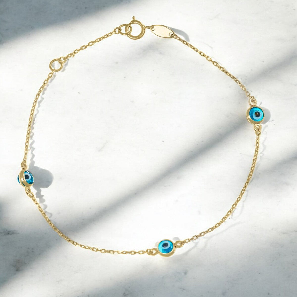 10k Turkish Evil Eye Bracelet 0.6mm, 18cm