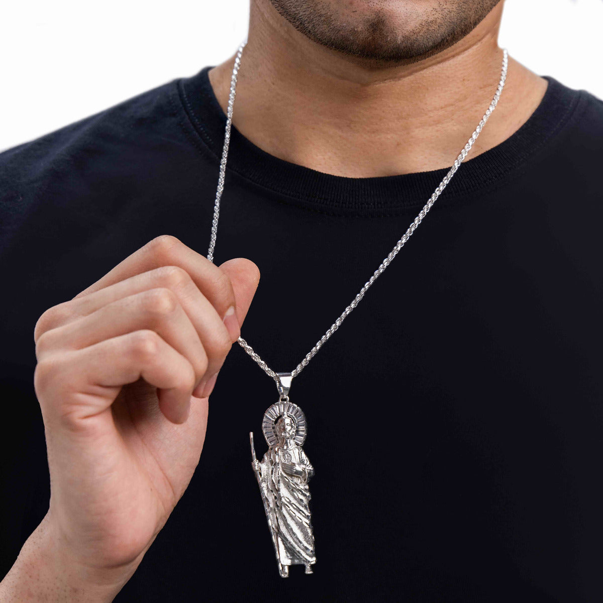 925 Silver Pendant St. Jude Figure 7.8 Cm For Men's Necklace