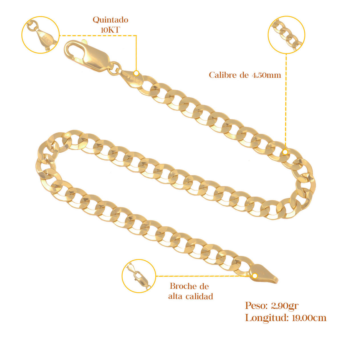 10k Hollow Italian Cuban Bracelet 4.5mm, 18.5cm