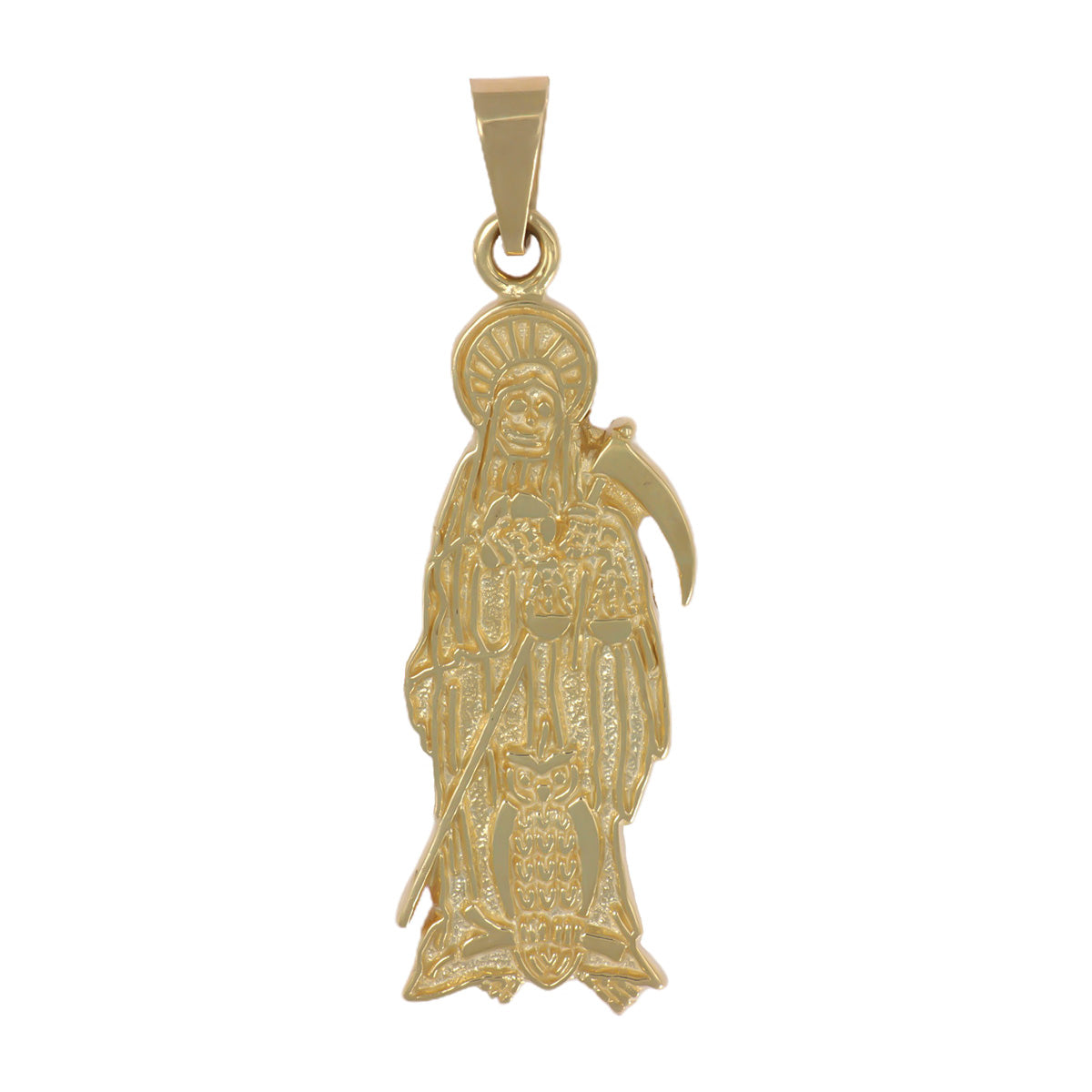 10k Gold Santa Muerte Pendant, 2.7cm