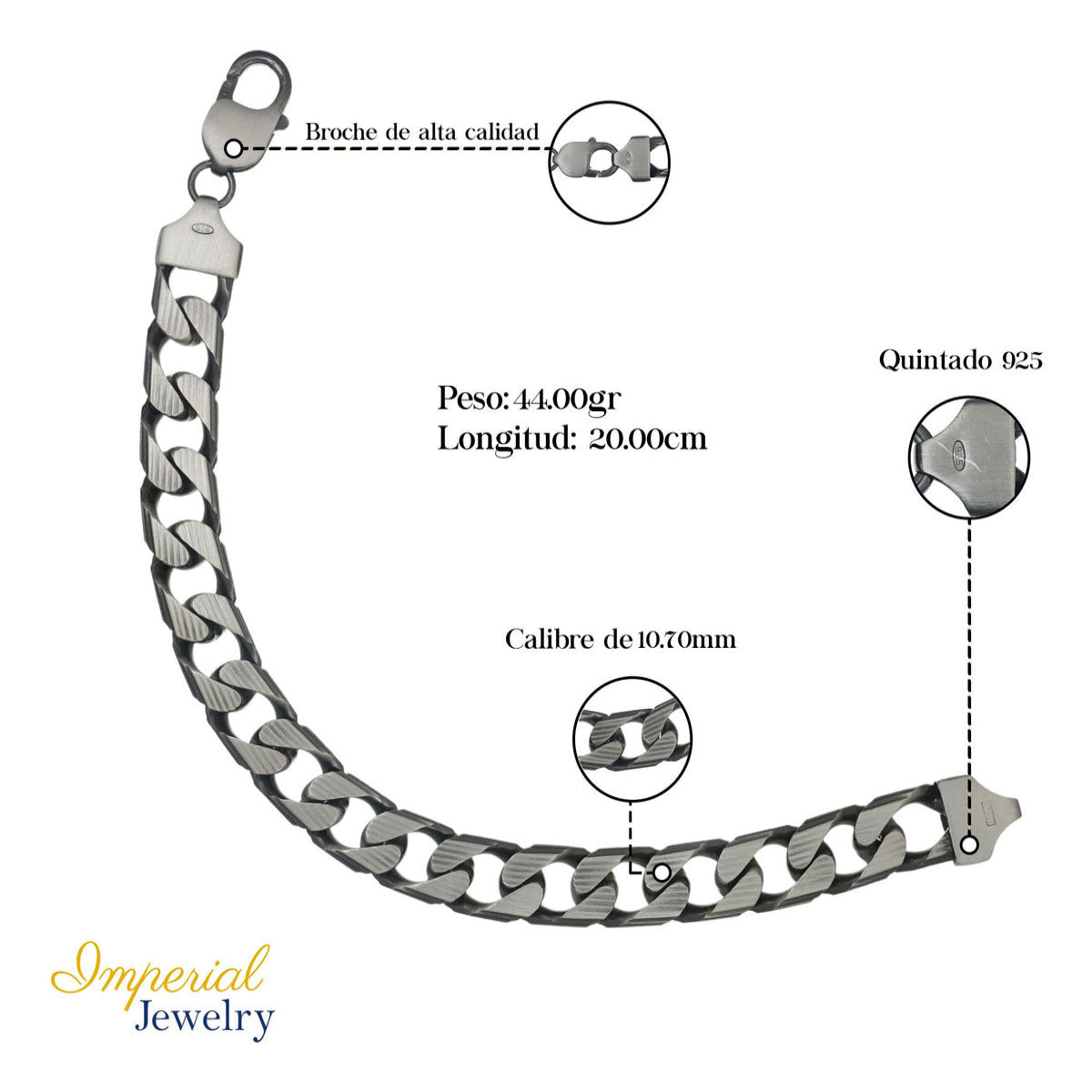 925 Sterling Silver Italian Cuban Link Bracelet, 10.7mm Gauge