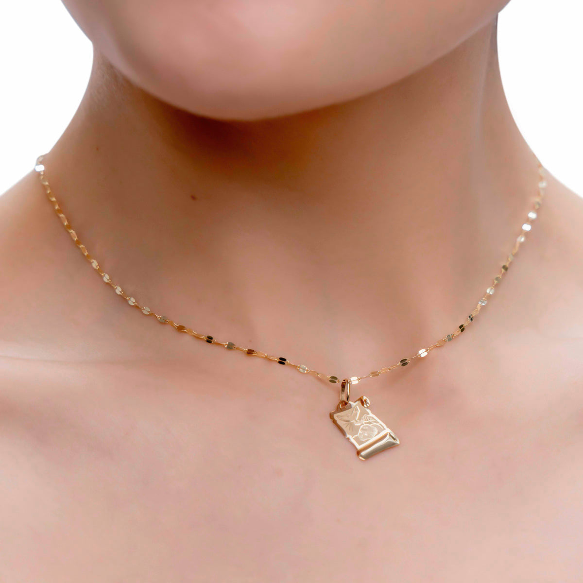 10k Gold Italian Baptism Medal Necklace