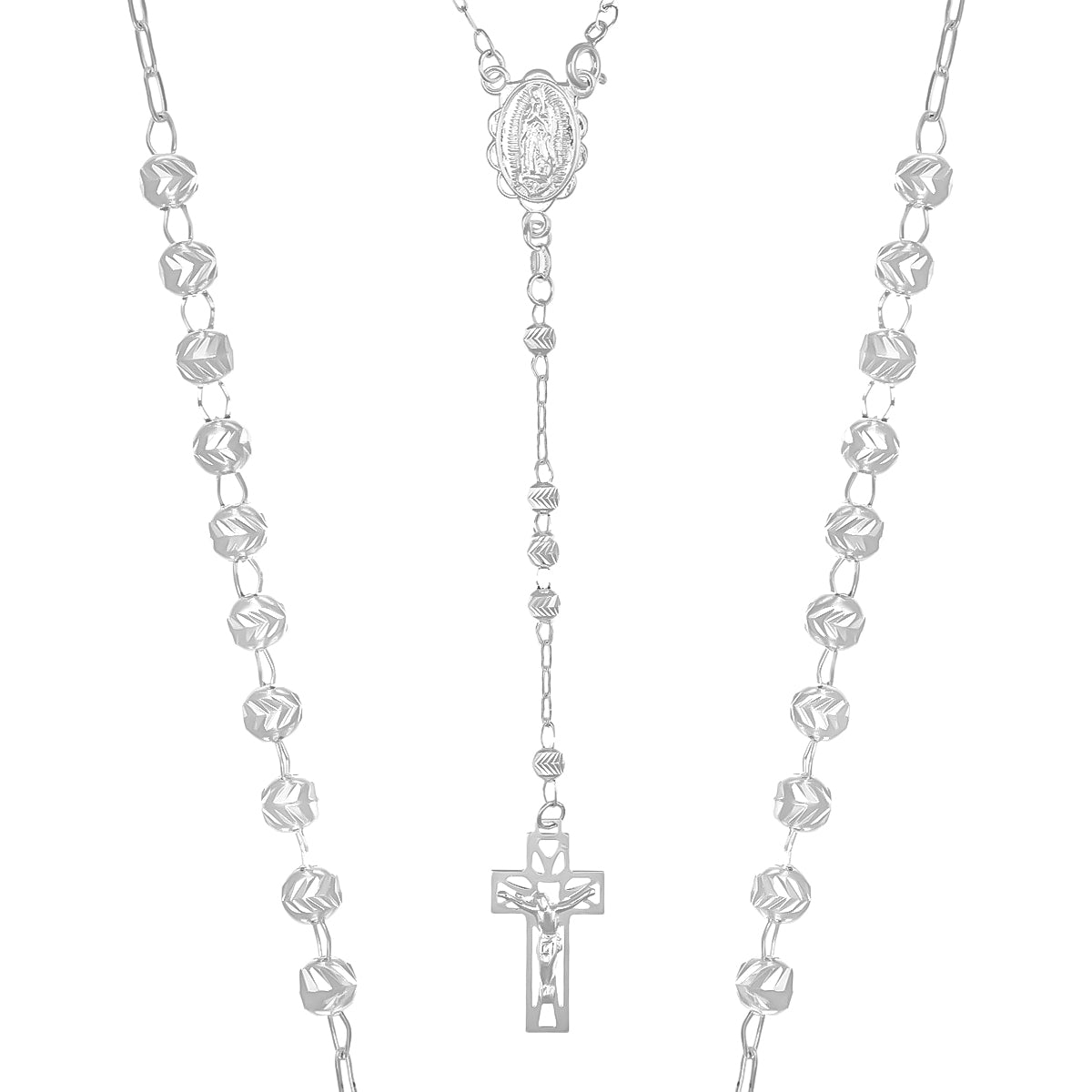 925 Sterling Silver Rosary with Diamond-Cut Bead - 45 cm