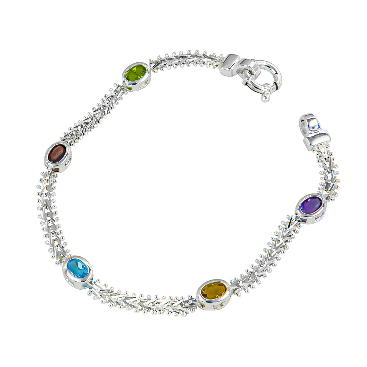 0.925 Sterling Silver Bracelet with Oval Semi-precious Stone