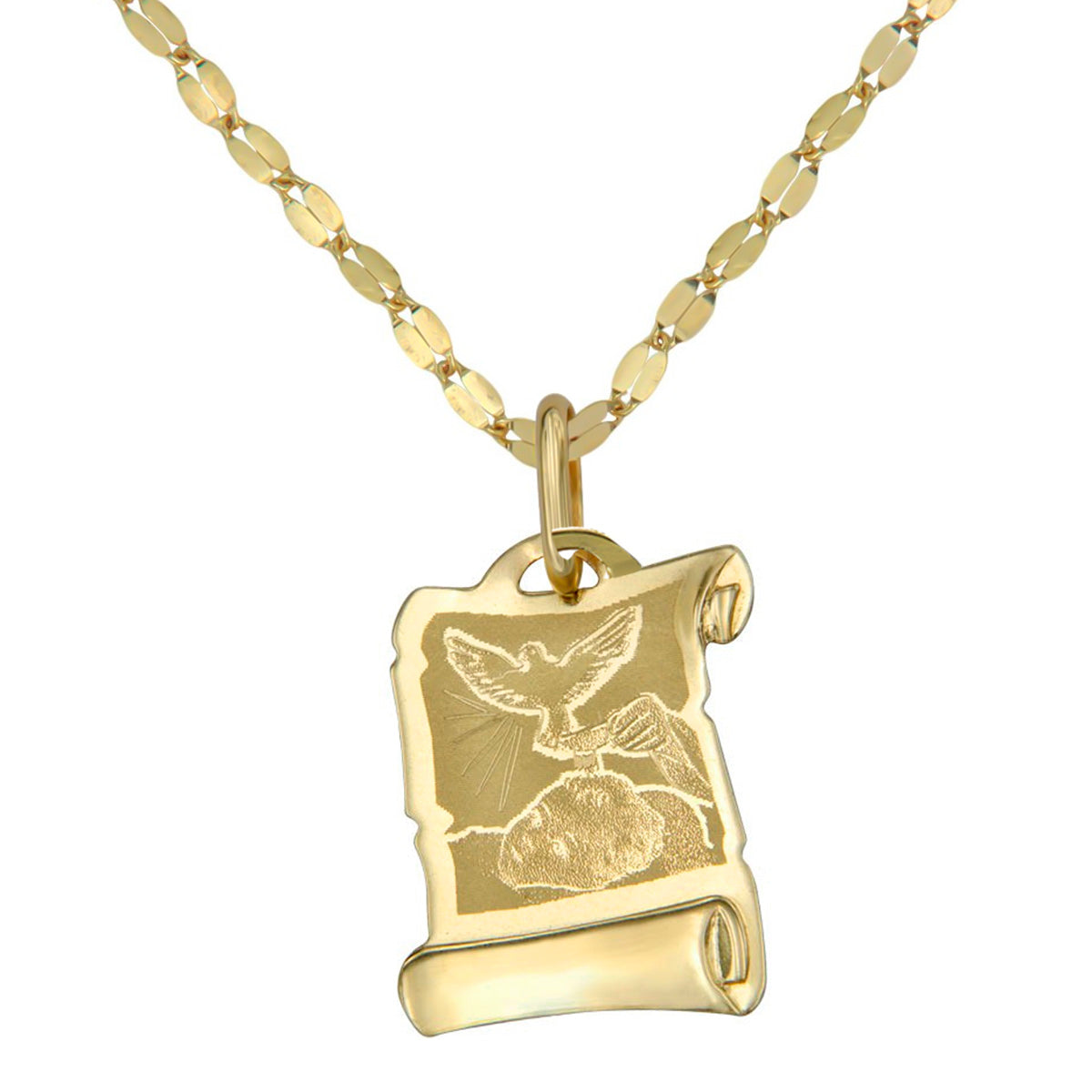 14k Gold Italian Baptism Medal Necklace