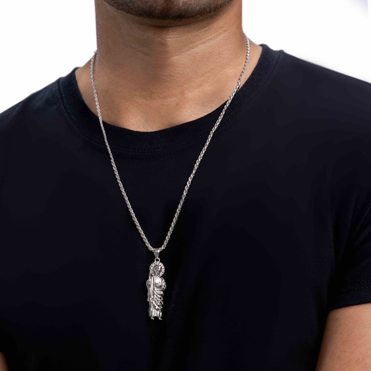 925 Silver Necklace with Saint Jude Charm and Rope Chain